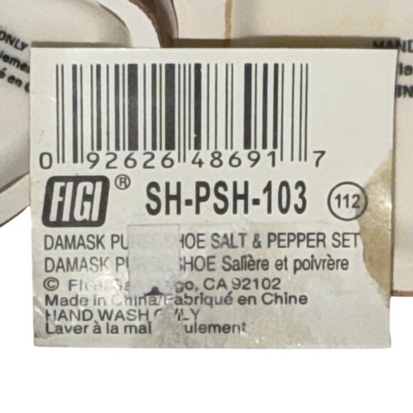 FIGI Damask Purse & Shoe Salt Pepper Shakers Blush Brown Ceramic Retro Style - Picture 8 of 8